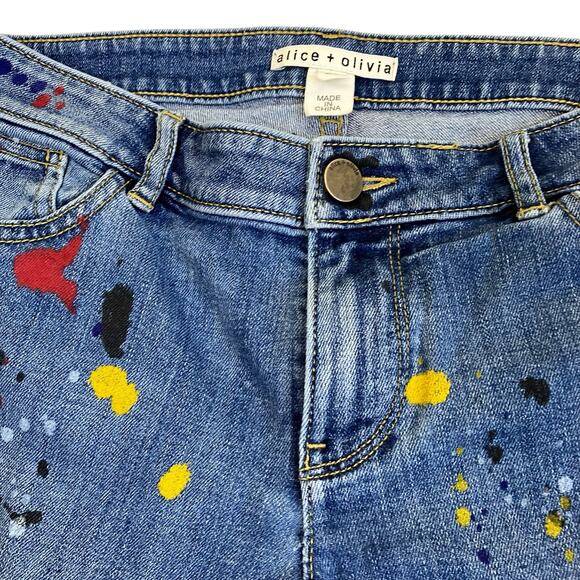 Alice + Olivia Sz 29 Joana Paint Splatter Skinny Jeans Stretch Pockets Zipper - Picture 11 of 16